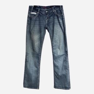 Rock & Roll Cowgirl Flap Pocket Low Rise Boot Cut Blue Jeans 31x34